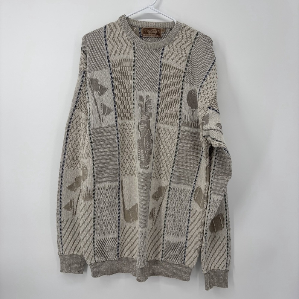 Shenandoah Embroidered Golf Bag Crewneck Knit Sweater Mens‎ Large Tall Beige Tan